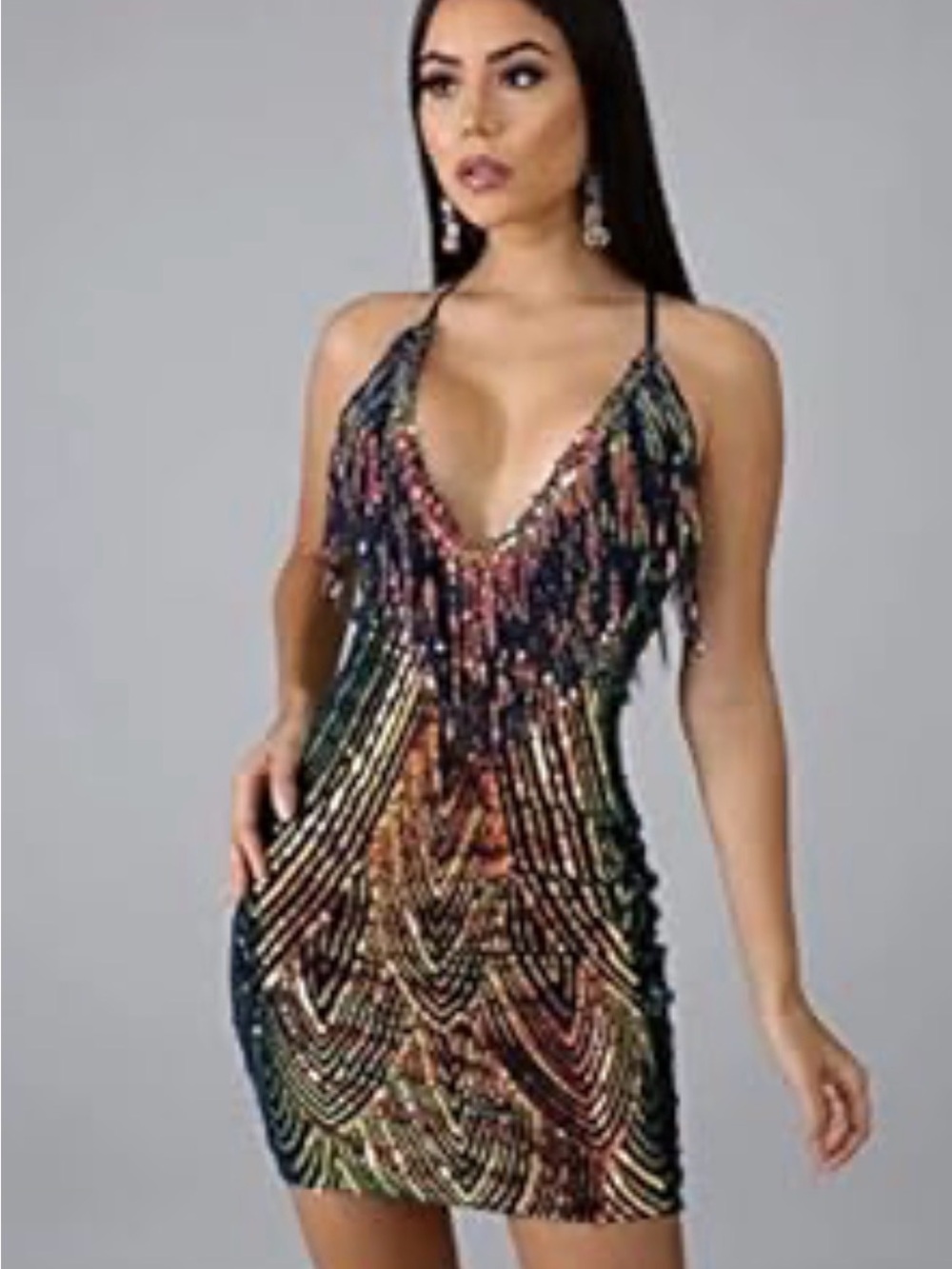 AKIRA Multicolor Sequin Fringe Mini Dress